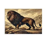 Impression sur toile représentant un lion de l'Atlas, montagnes, décoration de chambre à coucher, bureau, chambre, cadeau (60 x 90 cm)