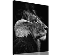 Impression sur toile représentant un lion et un aigle noir et blanc - Décoration murale contemporaine - Impression sur toile d'aigle noir et blanc - Peinture pour chambre à coucher - 40,6 x 61 cm