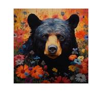 Impression sur toile représentant un ours floral majesté - Décoration murale pour salon, chambre à coucher - 60 x 60 cm