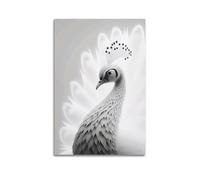 Impression sur toile représentant un paon avec plumes rayonnantes, minimaliste, monochrome, pour chambre à coucher, 40 x 60 cm