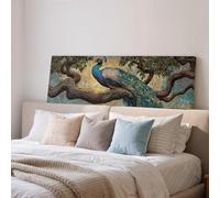 Impression sur toile représentant un paon, grand format panoramique, décoration encadrée horizontale, grande œuvre d'art murale représentant un oiseau, salon ou chambre (50 x 150 cm / cadre intérieur)