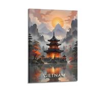 Impression sur toile représentant un pavillon ancien du lac du Vietnam - Décoration murale moderne pour chambre à coucher - 50 x 75 cm