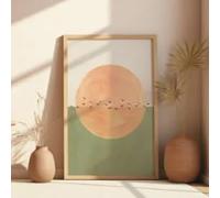 Impression sur toile représentant un paysage japonais de soleil levant et d'oiseaux, style minimaliste milieu du siècle, affiche murale idéale pour une décoration de salon moderne (40x60cm/sans cadre)