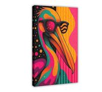 Impression sur toile représentant un pélican coloré - Décoration murale pour salon, chambre à coucher - 20 x 30 cm