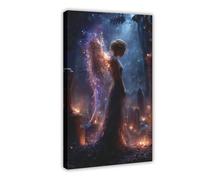 Impression sur toile représentant un portrait féminin gothique sur le thème des fées - Décoration murale pour salon, chambre à coucher - 60 x 90 cm