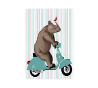 Impression sur toile représentant un rhinocéros sur cyclomoteur - Décoration murale pour salon, chambre à coucher - 40 x 60 cm