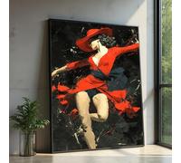 Impression sur toile représentant une danseuse de flamenco en robe rouge, art abstrait, grande toile décorative (60 x 80 cm avec cadre intérieur), idéale pour la décoration murale de votre maison.