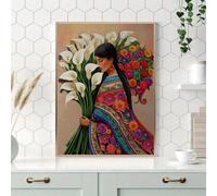 Impression sur toile représentant une femme bohème fleurie, portrait classique et moderne, décoration murale, affiche d'art. Décoration murale 80 x 140 cm, sans cadre.