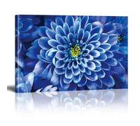 Impression sur toile représentant une fleur de dahlia bleu marine en fleurs, gros plan rustique multicolore pour salon, 80 x 140 cm, sans cadre