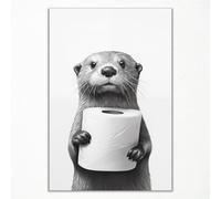 Impression sur toile représentant une loutre mignonne - Poster amusant pour salle de bain - Image noire et blanche - Décoration de toilettes - 30,5 x 40,6 cm - Sans cadre