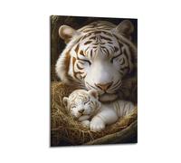 Impression sur toile représentant une mère et un bébé tigre - Adorable peinture de famille d'animaux - Œuvre d'art réconfortante pour décoration murale d'intérieur - 50 x 75 cm
