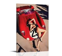 Impression sur toile représentant une voiture de sport rouge avec des affiches de beauté, art mural moderne pour chambre à coucher, salon, 30 x 45 cm, style cadre