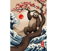 Impression sur Toile Retro Japanese Great Wave of Animals Capybara Koi Kraken Cartoon Poster Canvas Painting Wall Art Pictures Home Interior Decor 45X60Cm No Frame