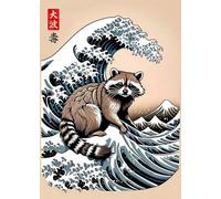 Impression sur Toile Retro Japanese Great Wave of Animals Capybara Koi Kraken Cartoon Poster Canvas Painting Wall Art Pictures Home Interior Decor 60X90Cm No Frame