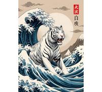 Impression sur Toile Retro Japanese Great Wave of Animals Capybara Koi Kraken Cartoon Poster Canvas Painting Wall Art Pictures Home Interior Decor 45X60Cm No Frame