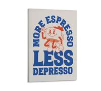 Impression sur toile rétro « Less Depresso Smresso », tasse à café souriante, bleu - 30 x 45 cm