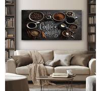 Impression sur Toile Rustique Café 60x120 cm Sans Cadre Decoration Murale Illustration Mots Peinture Moderne pour Decoration Salon Chambre Cuisine Poster Mural