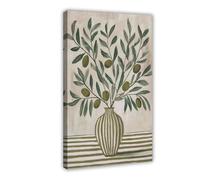 Impression sur toile rustique de branche d'olivier méditerranéenne pour cuisine, chambre à coucher, bureau, chambre, cadeau 60 x 90 cm