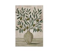 Impression sur toile rustique de branche d'olivier méditerranéenne pour cuisine, chambre à coucher, bureau, chambre, cadeau 50 x 75 cm