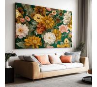 Impression sur toile sans Cadre Abstrait Fleurs Plante Pivoine Marguerite imprimés sur toile Peinture d'art Tableau mural de grande taille Affiche moderne Salon Chambre Tableau Decor Murale 90 x 60cm