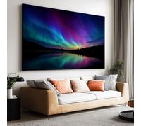 Impression sur toile sans Cadre Aurores Boréales Mer Nuit Paysage imprimés sur toile Peinture d'art Tableau mural de grande taille Affiche moderne Salon Chambre Tableau Decor Murale 70 x 50cm