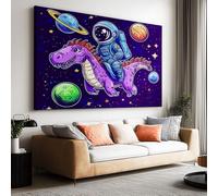 Impression sur toile sans Cadre Cartoon Espace Astronaute Dinosaure imprimés sur toile Peinture d'art Tableau mural de grande taille Affiche moderne Salon Chambre Tableau Decor Murale 100 x 50cm