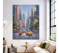Impression Sur Toile Sans Cadre - Circulation Routière Gratte-Ciel - Peinture L'Huile Représentant Une Scène De Rue De New York - Impression Sur Toile Décorative Motif Pour Chambre à Coucher 80×120 cm