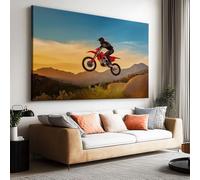 Impression sur toile sans Cadre Extrême sport moto montagnes saut imprimés sur toile Peinture d'art Tableau mural de grande taille Affiche moderne Salon Chambre Tableau Decor Murale 80 x 60cm