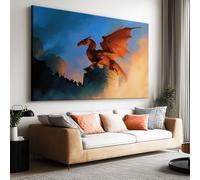 Impression sur toile sans Cadre Fantaisie dragon château ancien chevalier imprimés sur toile Peinture d'art Tableau mural de grande taille Affiche moderne Salon Chambre Tableau Decor Murale 90 x 60cm