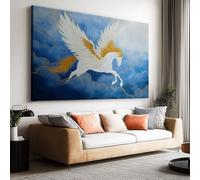 Impression sur toile sans Cadre Fantaisie nuages cheval blanc volant imprimés sur toile Peinture d'art Tableau mural de grande taille Affiche moderne Salon Chambre Tableau Decor Murale 120 x 80cm