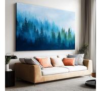 Impression sur Toile sans Cadre Forêt Brume Aquarelle Peinture d'Art Tableau Mural de Grande Taille Affiche Moderne Salon Chambre Décor Murale 70 x 50cm