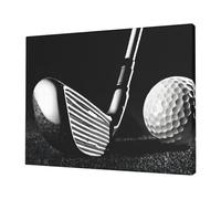 Impression sur toile sans cadre Golf noir et blanc - 30,5 x 40,6 cm - Art mural moderne pour décoration d'intérieur, bureau et chambre à coucher, prête à être accrochée.