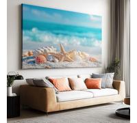 Impression sur toile sans Cadre Plage Vagues Coquillage Étoile mer imprimés sur toile Peinture d'art Tableau mural de grande taille Affiche moderne Salon Chambre Tableau Decor Murale 70 x 50cm
