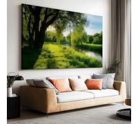 Impression sur toile sans Cadre Rivière Printemps Paysage Champêtre imprimés sur toile Peinture d'art Tableau mural de grande taille Affiche moderne Salon Chambre Tableau Decor Murale 100 x 50cm