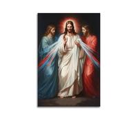 Impression sur toile « Serene Divine Mercy » de Jesus I Trust in Thee - Art mural - Peinture catholique - Décoration d'intérieur idéale pour appartement, salon, coin de prière - Décoration esthétique