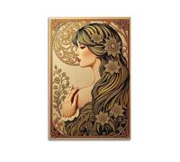 Impression sur toile style Art nouveau femme avec cheveux floraux dorés - Décoration murale pour salon, chambre à coucher - 40 x 60 cm - Style sans cadre