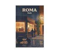 Impression sur toile style bar expresso de Rome avec paysage urbain italien rétro - Décoration murale pour salon, chambre à coucher - 61 x 91,4 cm (L x l)