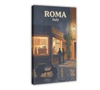 Impression sur toile style bar expresso de Rome avec paysage urbain italien rétro - Décoration murale pour salon, chambre à coucher - 30,5 x 45,7 cm (L x l)