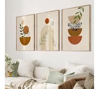 Impression sur toile style bohème minimaliste abstrait géométrique feuille soleil arc-en-ciel peinture murale affiche nordique photos murales décoration de chambre 40x60cm (19x24in) x3 sans cadre