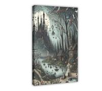 Impression sur toile style gothique et pastoral - Motif royaume des contes de fées - Décoration murale pour salon, chambre à coucher - 20 x 30 cm