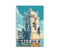 Impression sur toile sur toile représentant la Tour de Lisbonne Belem - Style rétro - Décoration murale moderne pour chambre à coucher - 40 x 60 cm