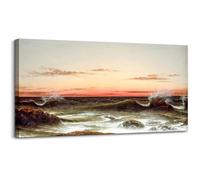 Impression sur Toile,Tableau Decoration Murale Coucher de Soleil au Bord de La Mer,Paysage Décoration de Salon 50x100cm DIY Cadre