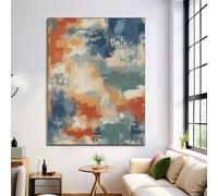 Impression sur Toile, Tableau Decoration Murale Salon Conception abstraite, Blocs de couleur et coups de pinceau Impression Sur Toile, Decoration Murale Chambre Salle De Bain Cuisine Orange-Bleu