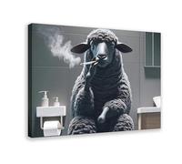 Impression sur toile « The Black Sheep Who Smokes in The Toilet » - Décoration murale pour salon, chambre à coucher - 60 x 90 cm