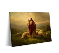 Impression sur toile « The Good Shepherd Jésus portant de l'agneau », art mural chrétien sacré-cœur, cadeau religieux traditionnel, peinture de paysage de mouton pastoral, décoration d'intérieur