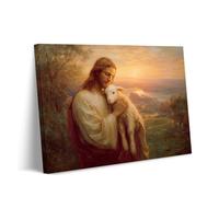 Impression sur toile « The Good Shepherd Jésus portant de l'agneau », art mural chrétien sacré-cœur, cadeau religieux traditionnel, peinture de paysage de mouton pastoral, décoration d'intérieur