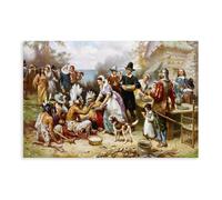 Impression sur toile « The Pilgrims First Thanksgiving » par Jean Leon Gerome pour chambre d'adolescent et de garçon, sans cadre, 50 x 75 cm