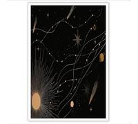 Impression sur Toile Thème cosmique Tableau Image sur Toile Or Corps célestes Peinture Tableau Decoration Murale Salon Chambre Salle de Bain 120x80 cm sans cadre