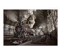 Impression sur toile - Train à vapeur noir - Impression sur toile - Art mural vintage - Sans cadre - Pour salon, salle à manger, chambre à coucher, salle de bain - 76,2 x 114,3 cm
