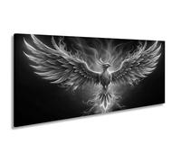Impression sur toile - Un phénix se lève dans les flammes de lumière et de puissance - Panorama 120 x 60 cm - Effet : noir et blanc XXL - Impression d'art sur châssis - Décoration de salon